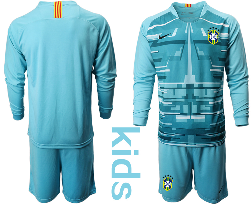 Youth 2020-2021 Season National team Brazil goalkeeper Long sleeve blue Soccer Jersey